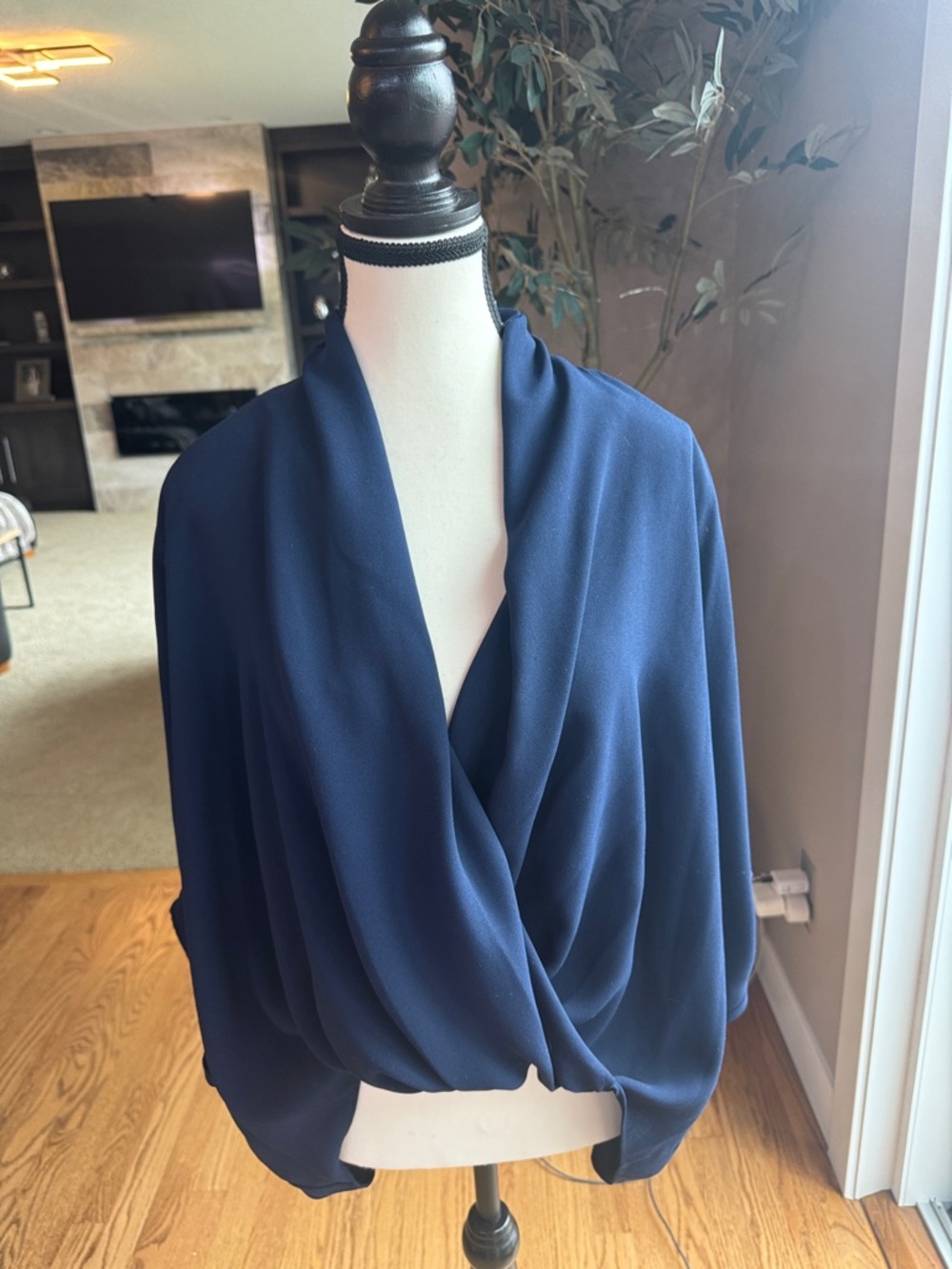 Trina Turk Navy Blue Draped Wrap Blouse